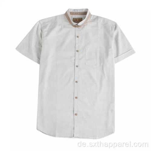 Herren-Kurzarm-Hemd mit Bandkragen und lässigem Baumwollhemd